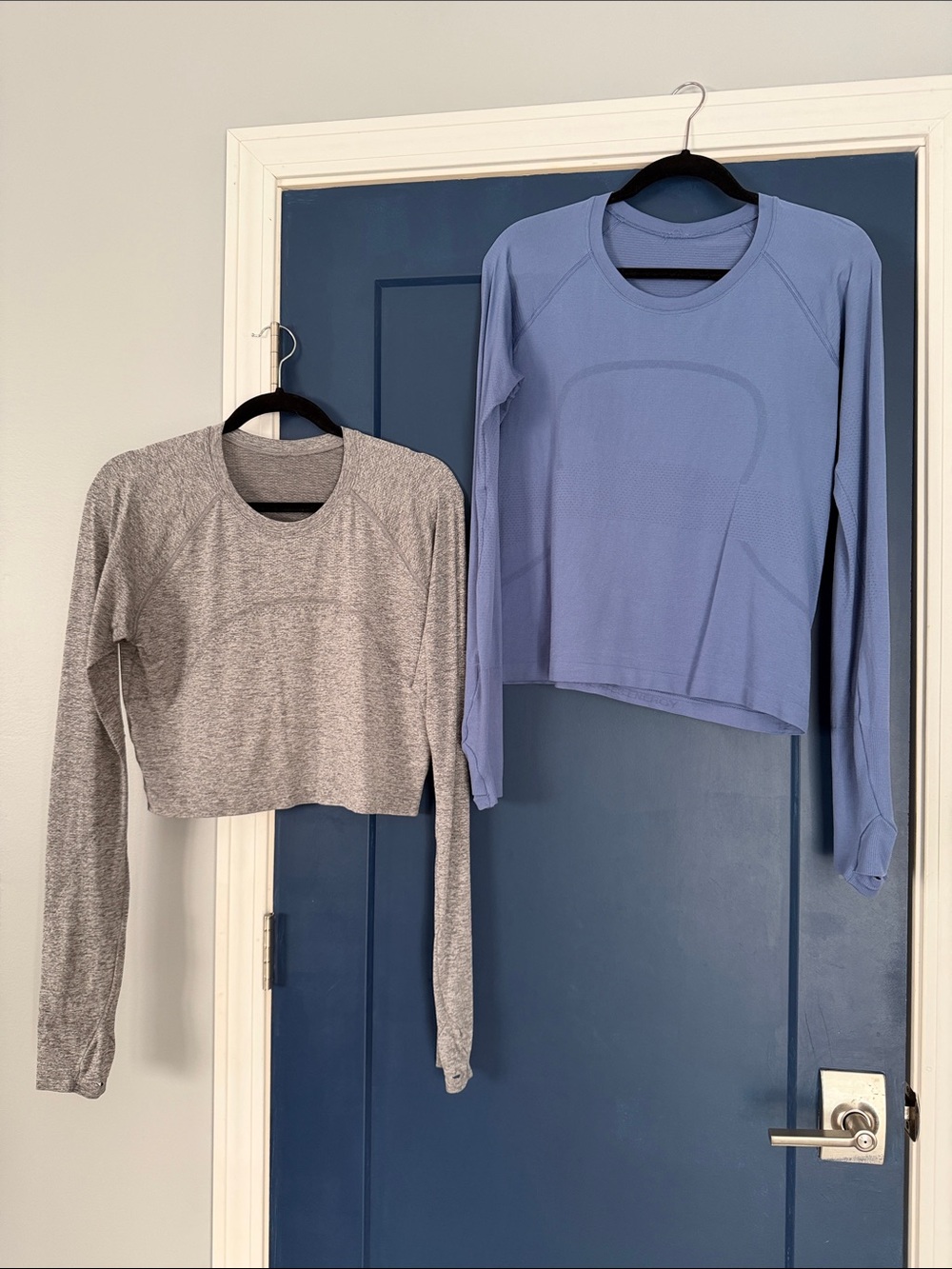 2 lululemon swiftly tops Long Sleeve Athletic - Gray & Periwinkle blue sz 12 euc